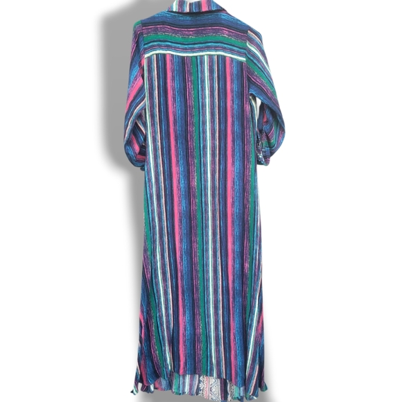 Andree By Unit Striped Embroidered Front Button Duster - Picture 3 of 7